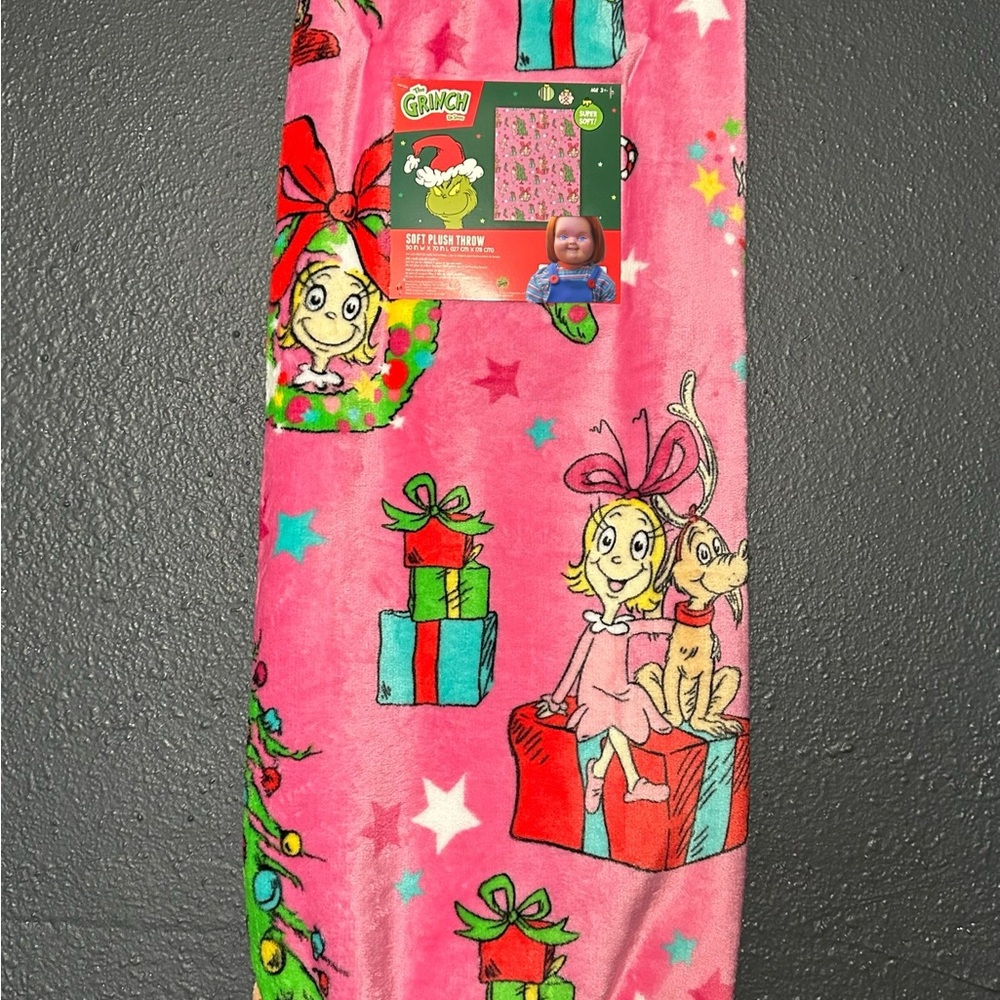 Pink Grinch Plush Throw Blanket